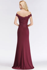 Elegant Mermaid Off-the-Shoulder Burgundy Bridesmaid Dresses with Lace-27dress